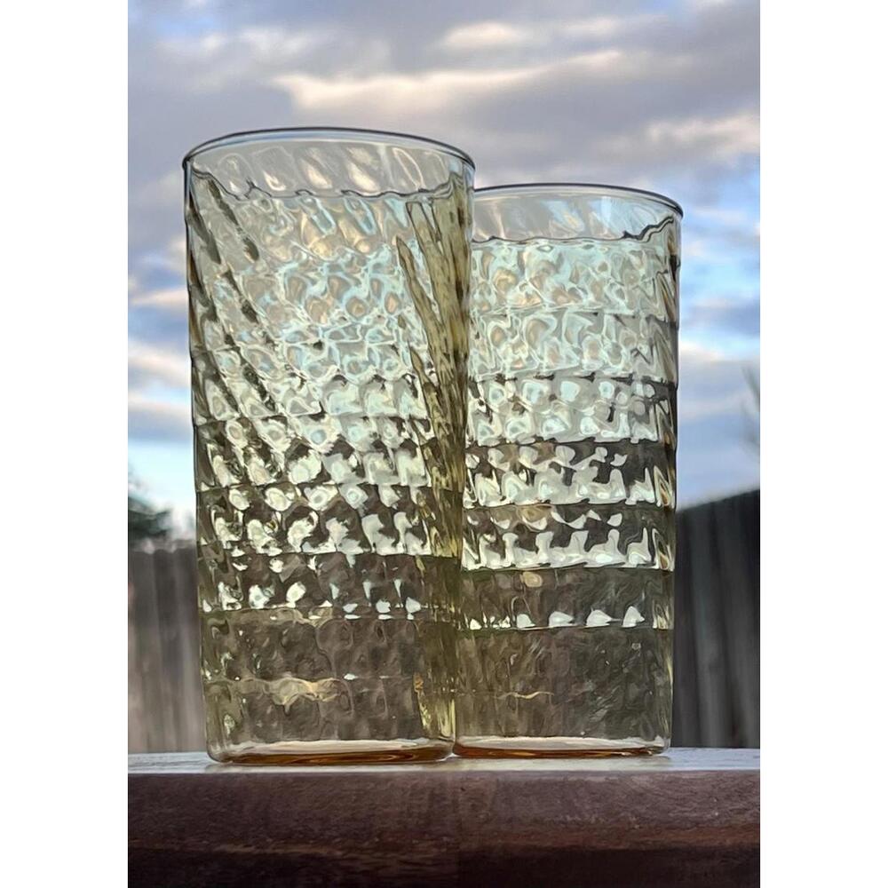 Set of 2 Vintage 6” Glasses Amber MCM 70s